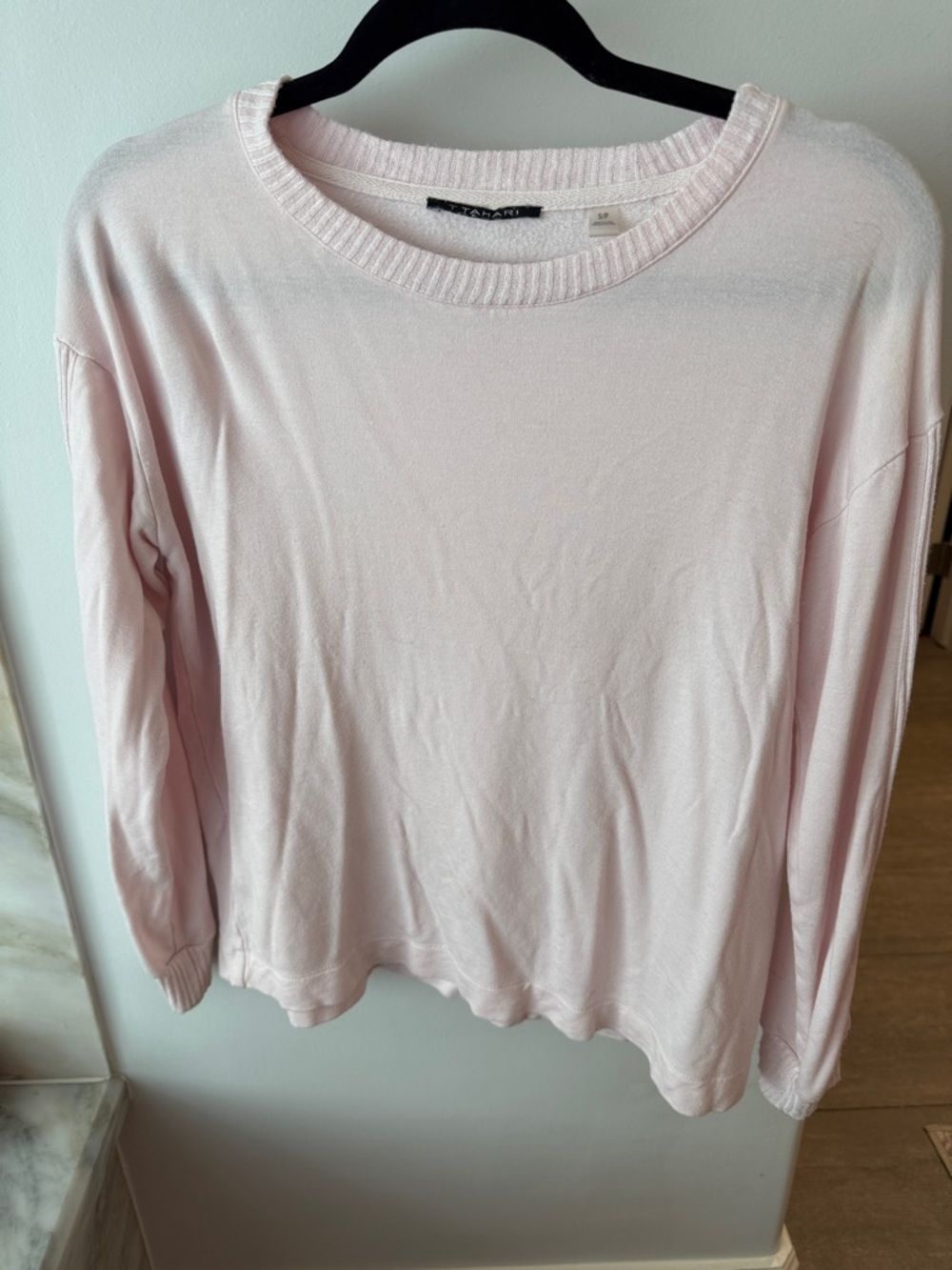 Tahari Soft Blush Ribbed Crewneck Sweater
